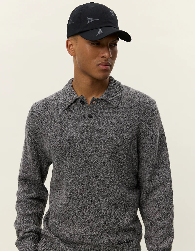 LES DEUX Billy Mouliné Knitted Polo Black