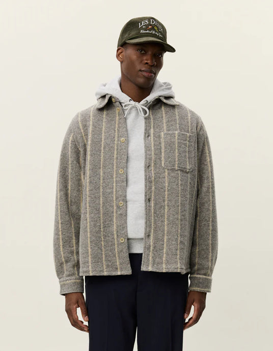 LES DEUX Lennon Wool Pinstripe Overshirt | Grey Melange