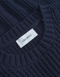 LES DEUX Alvin Waffle Crewneck Knit | Dark Navy