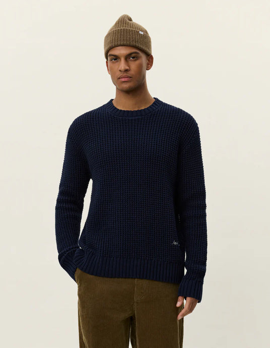 LES DEUX Alvin Waffle Crewneck Knit | Dark Navy