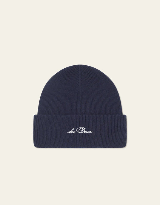 LES DEUX Wayne Embroidered Beanie | Dark Navy