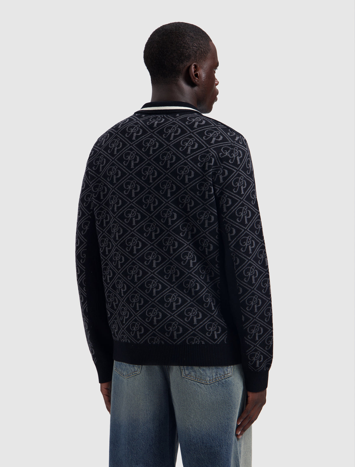 PURE PATH Jacquard Initials Knit Polo Black