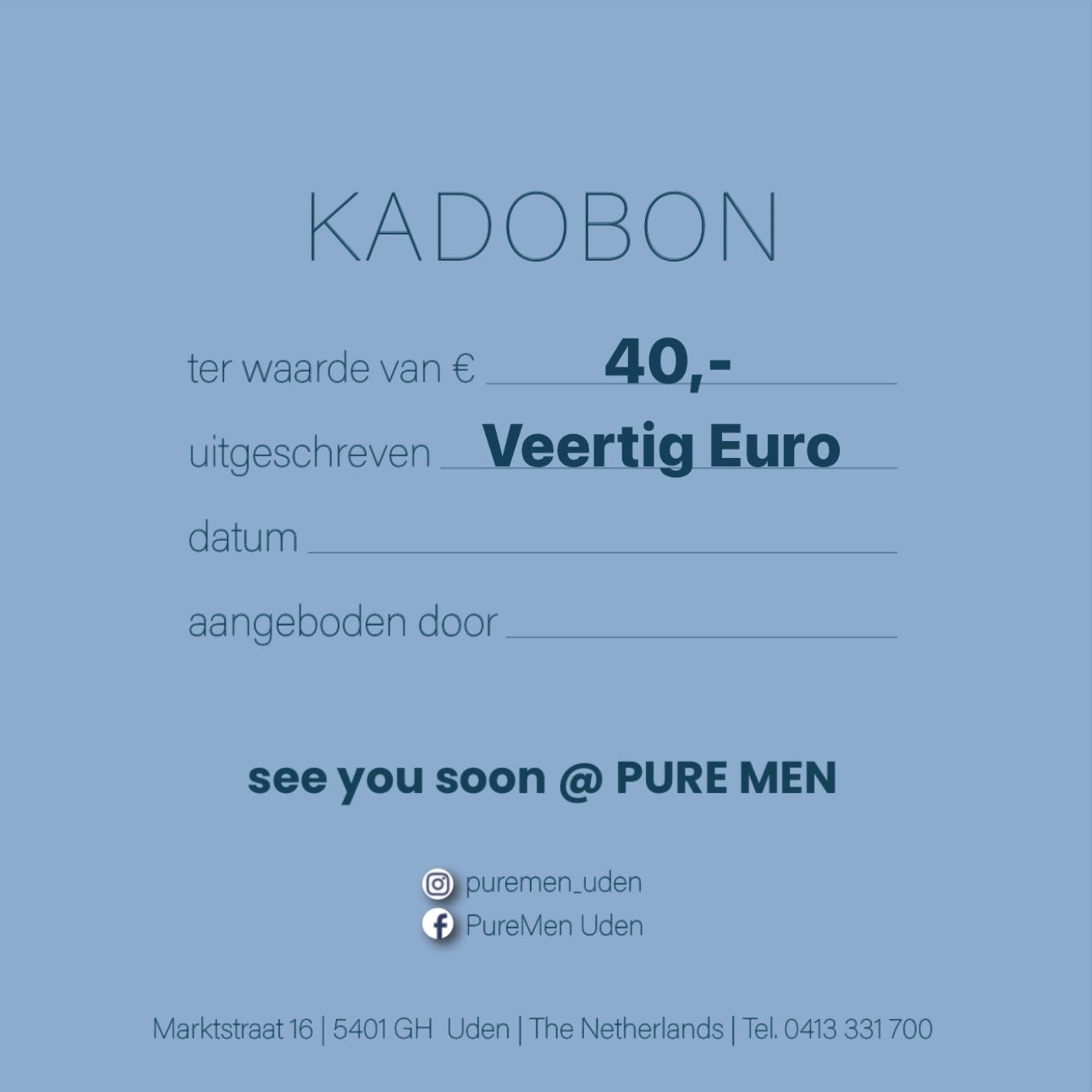 KADOBON TER WAARDE VAN 40 EURO.