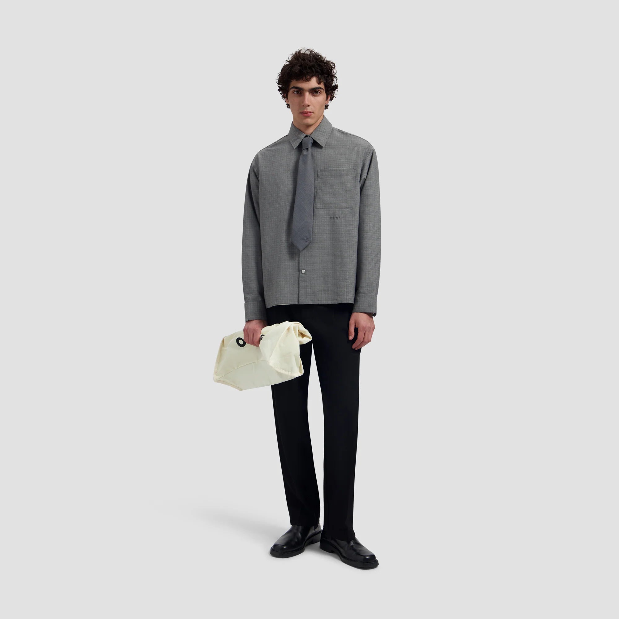 OLAF WOOL BOXY SHIRT - HEATHER GREY