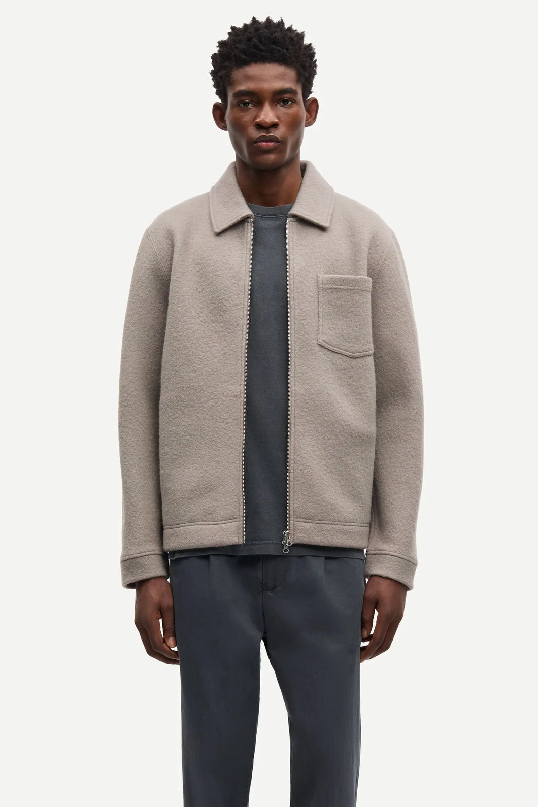 SAMSOE SAMSOE HANNES FULL ZIP 14612 | Elephant Skin