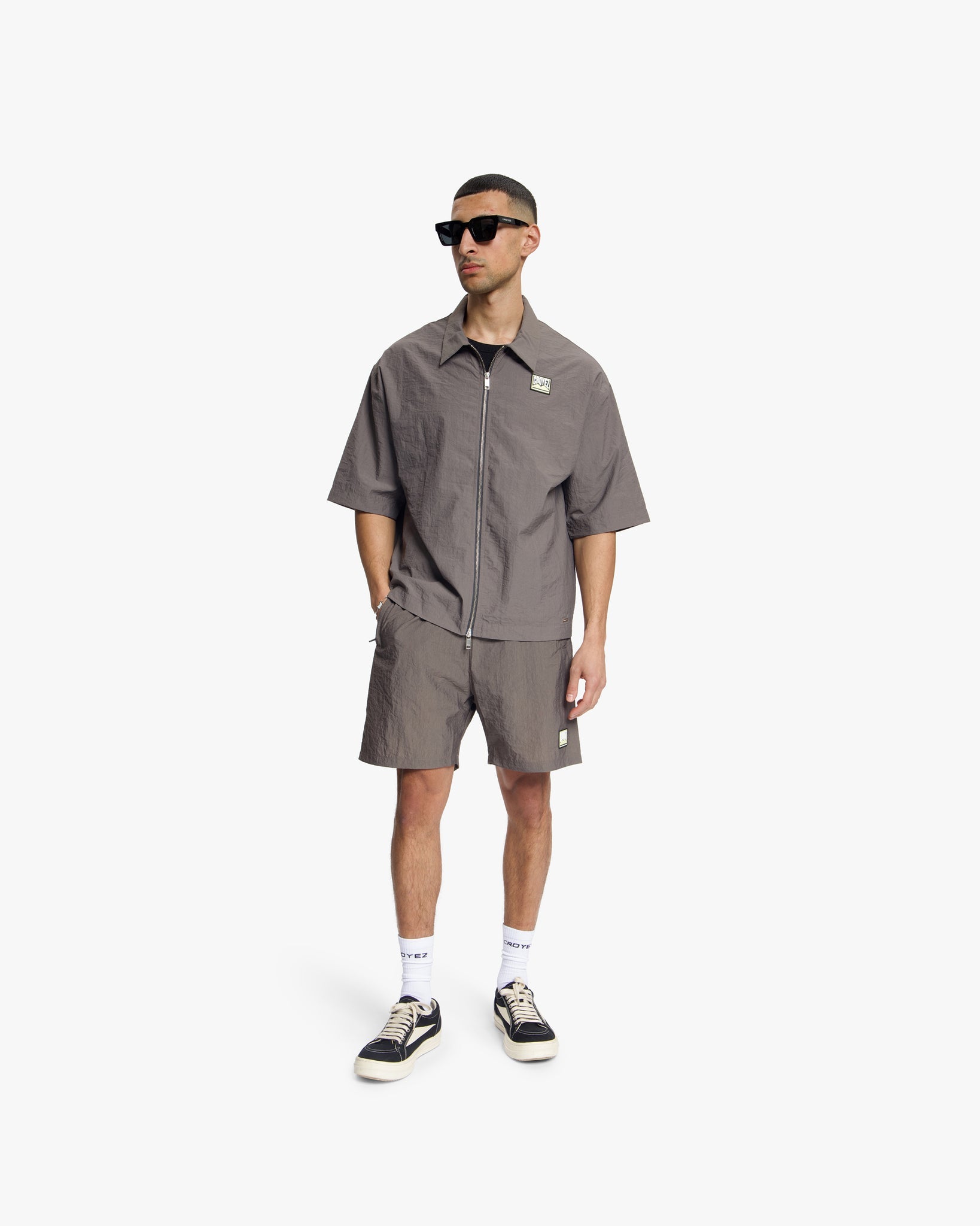 Croyez Crinkle Patch Shorts | Washed Brown
