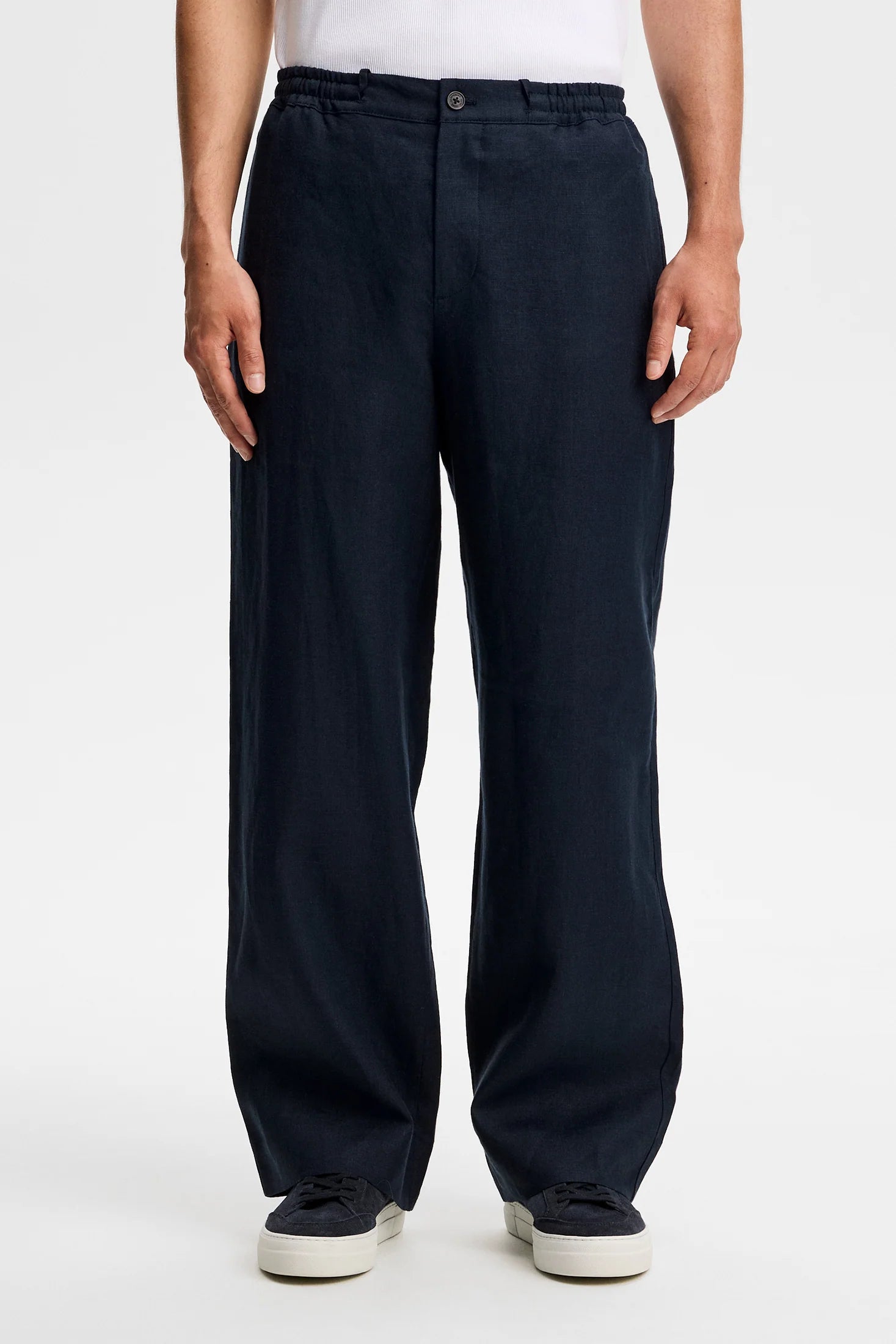 J.LINDEBERG Noah Drape Linen Pants Navy