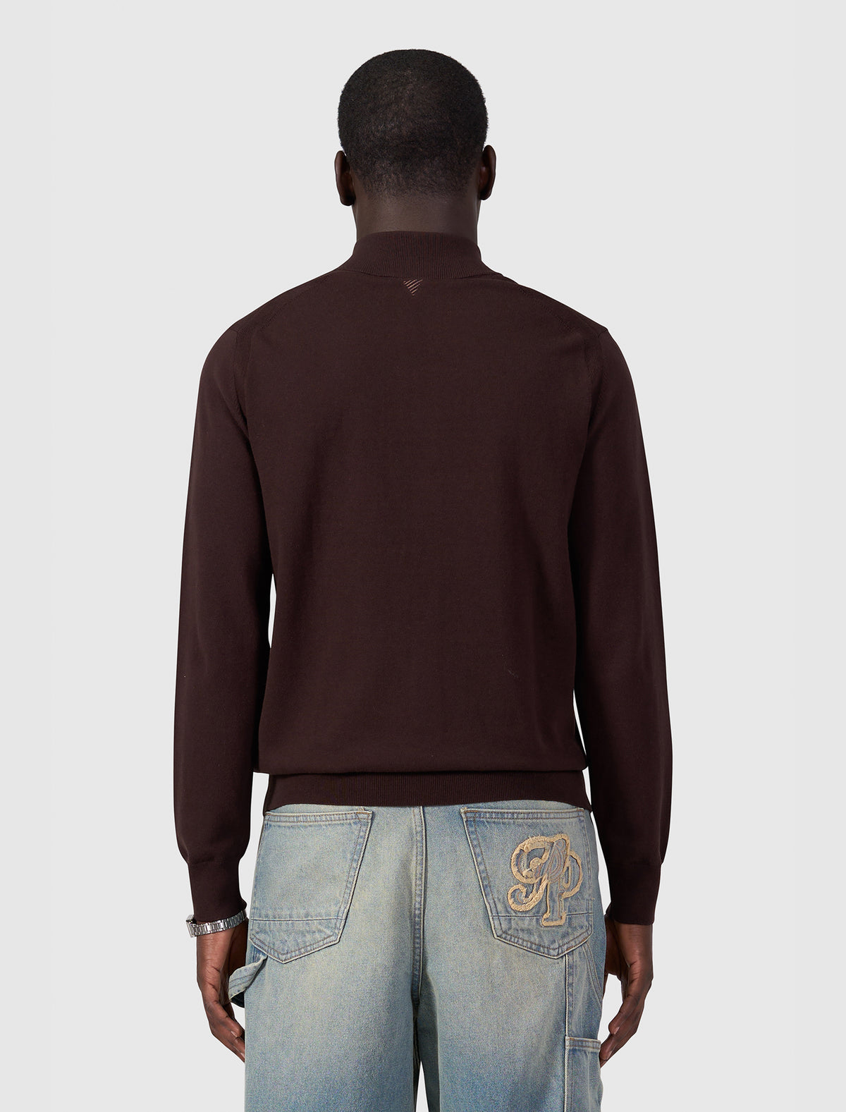 PURE PATH FLAT KNIT HIDDEN HALF-ZIP | DARK BROWN