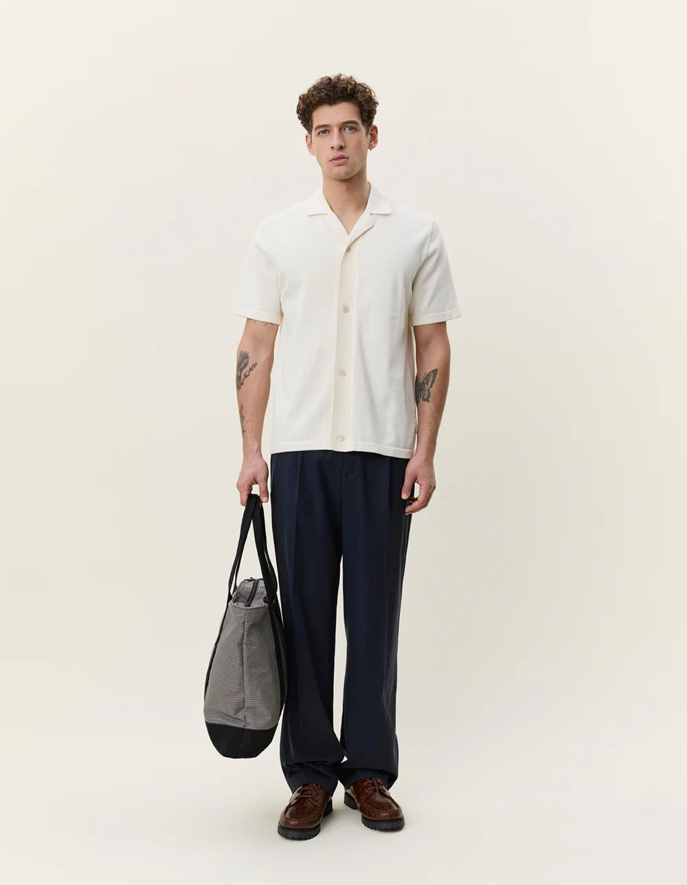 LES DEUX Bouquet Knitted SS Shirt Eggnot White