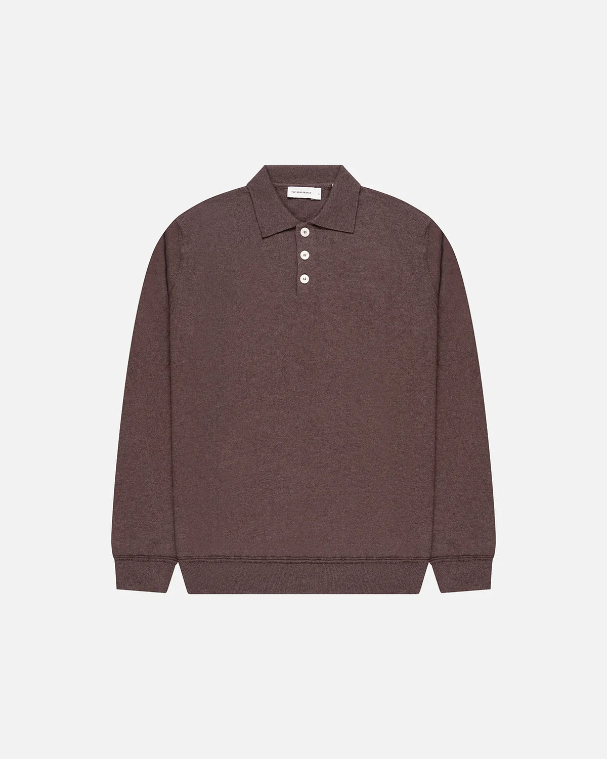 GOOD PEOPLE Kario Italian Knitted Long-Sleeve Polo Chocolate Brown