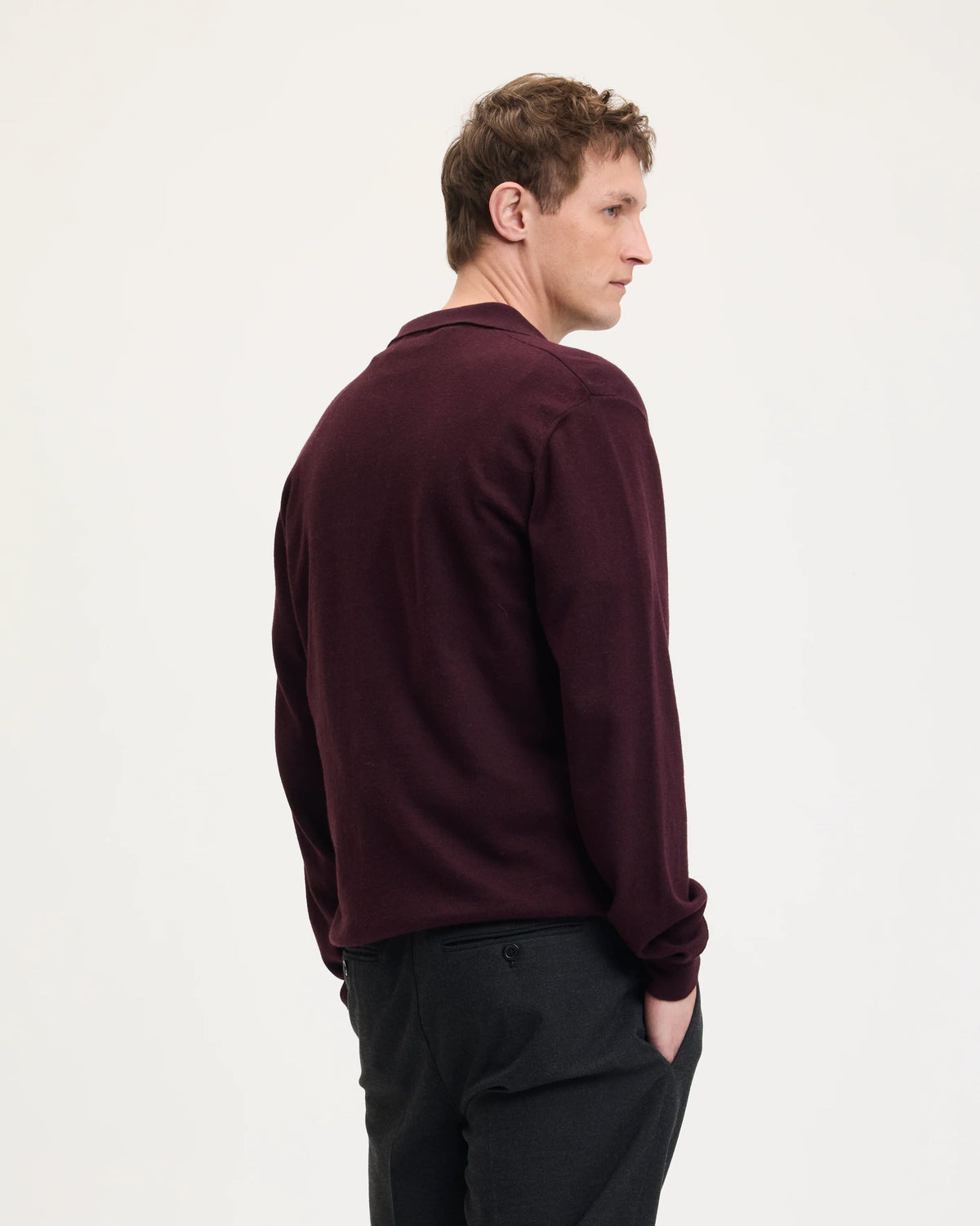 GOOD PEOPLE Kario Italian Knitted Long-Sleeve Polo Bordeaux