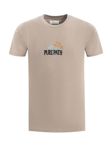 PURE PATH Floral Chest Print T-shirt Taupe
