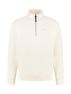 PURE PATH Embroidery Half-zip Sweater | Ecru