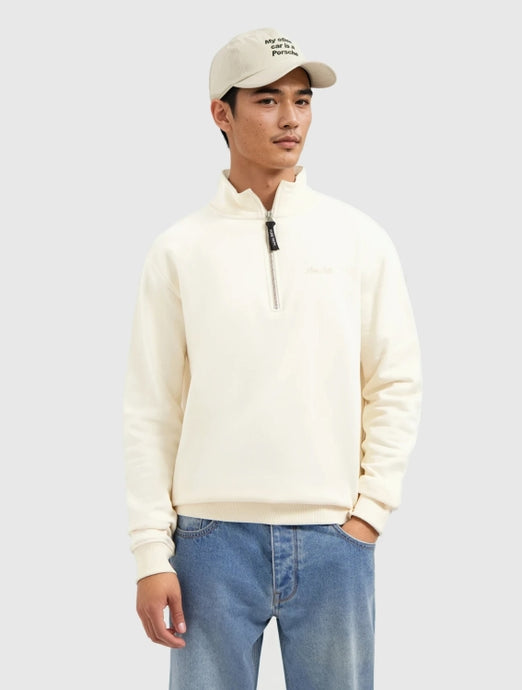 PURE PATH Embroidery Half-zip Sweater | Ecru