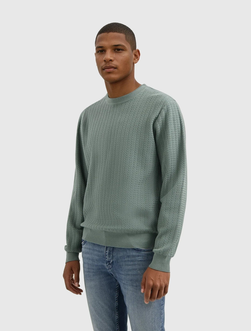 PURE PATH JACQUARD STRUCTURE KNIT SWEATER Army Green