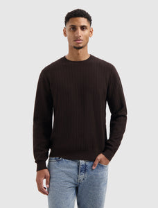 PURE PATH JACQUARD STRUCTURE KNIT SWEATER Dark Brown