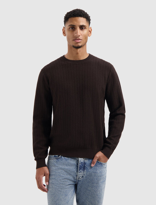 PURE PATH JACQUARD STRUCTURE KNIT SWEATER Dark Brown