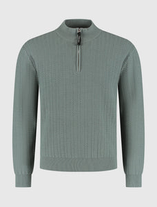 PURE PATH JACQUARD STRUCTURE KNIT HALF-ZIP SWEATER Army Green