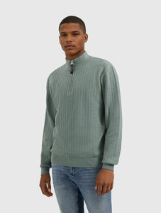 PURE PATH JACQUARD STRUCTURE KNIT HALF-ZIP SWEATER Army Green