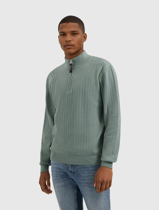 PURE PATH JACQUARD STRUCTURE KNIT HALF-ZIP SWEATER Army Green