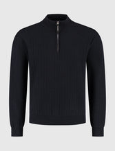 Afbeelding in Gallery-weergave laden, PURE PATH JACQUARD STRUCTURE KNIT HALF-ZIP SWEATER Dark Navy