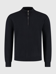 PURE PATH JACQUARD STRUCTURE KNIT HALF-ZIP SWEATER Dark Navy