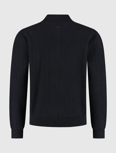 PURE PATH JACQUARD STRUCTURE KNIT HALF-ZIP SWEATER Dark Navy