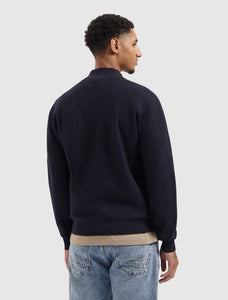 PURE PATH JACQUARD STRUCTURE KNIT HALF-ZIP SWEATER Dark Navy