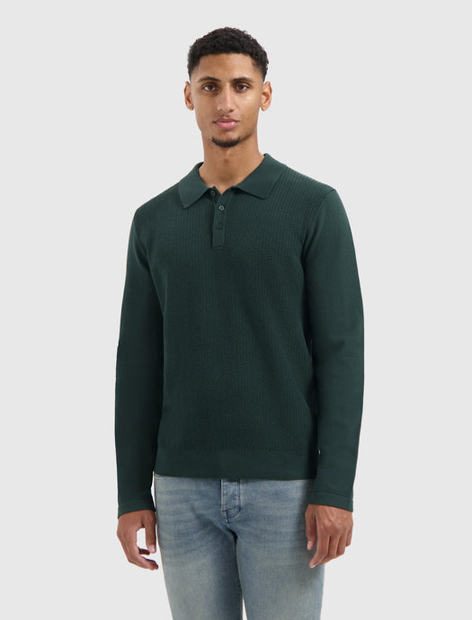 PURE PATH BRAIDED STRUCTURE KNIT POLO Dark Green