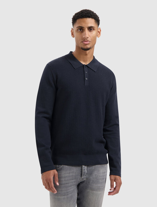 PURE PATH BRAIDED STRUCTURE KNIT POLO Dark Navy