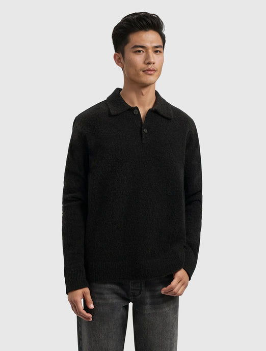 PURE PATH BOUCLÉ KNIT POLO Black