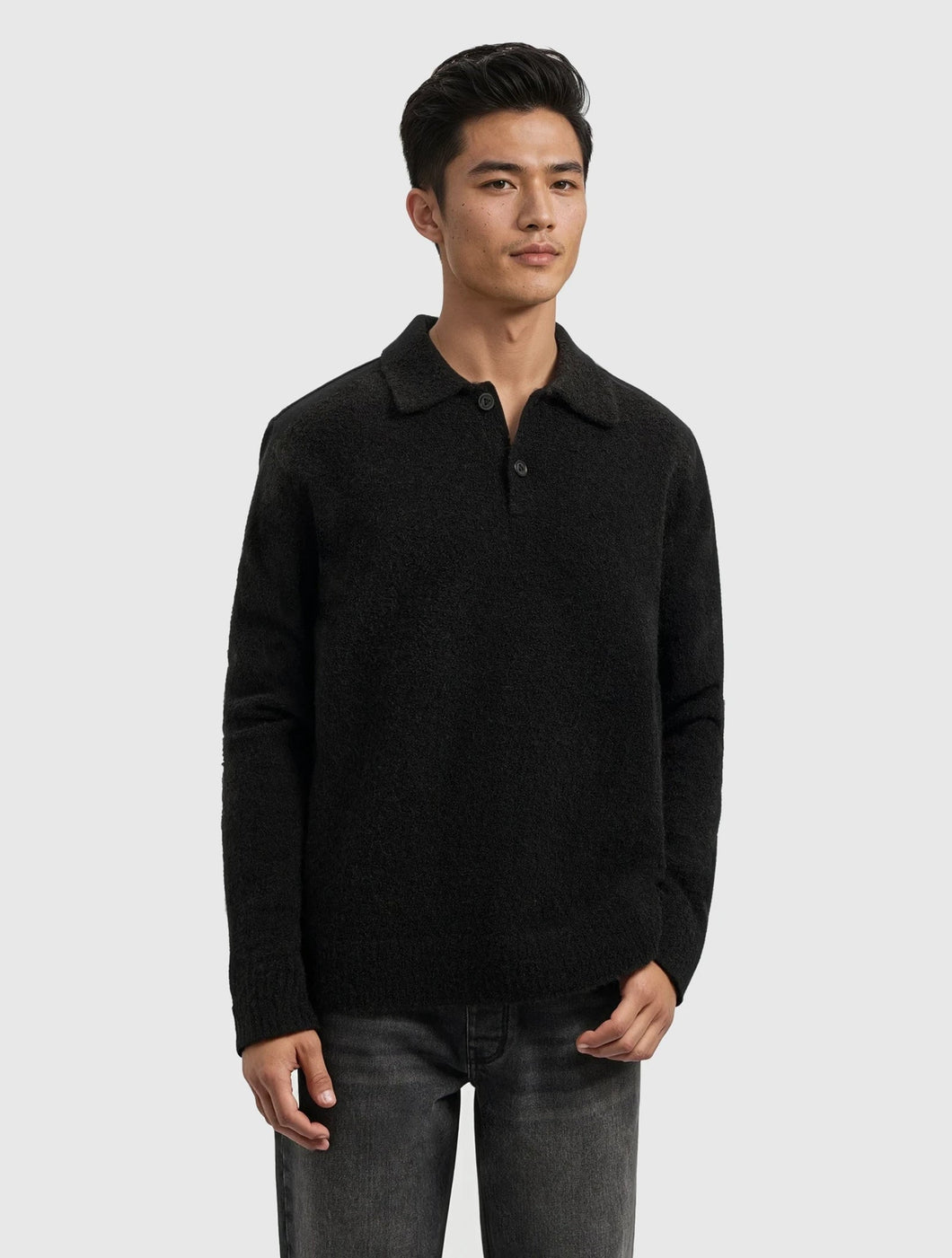 PURE PATH BOUCLÉ KNIT POLO Black