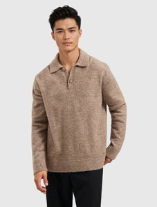 PURE PATH BOUCLÉ KNIT POLO Taupe