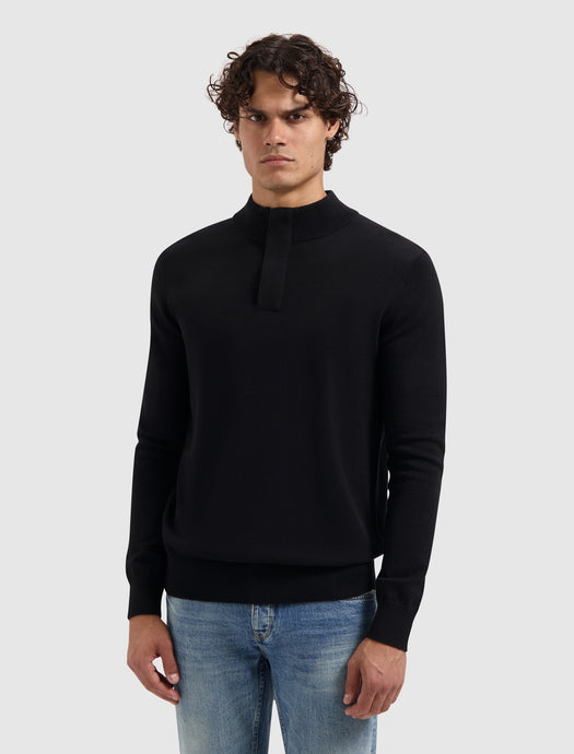 PURE PATH KNIT HIDDEN HALF-ZIP SWEATER Black