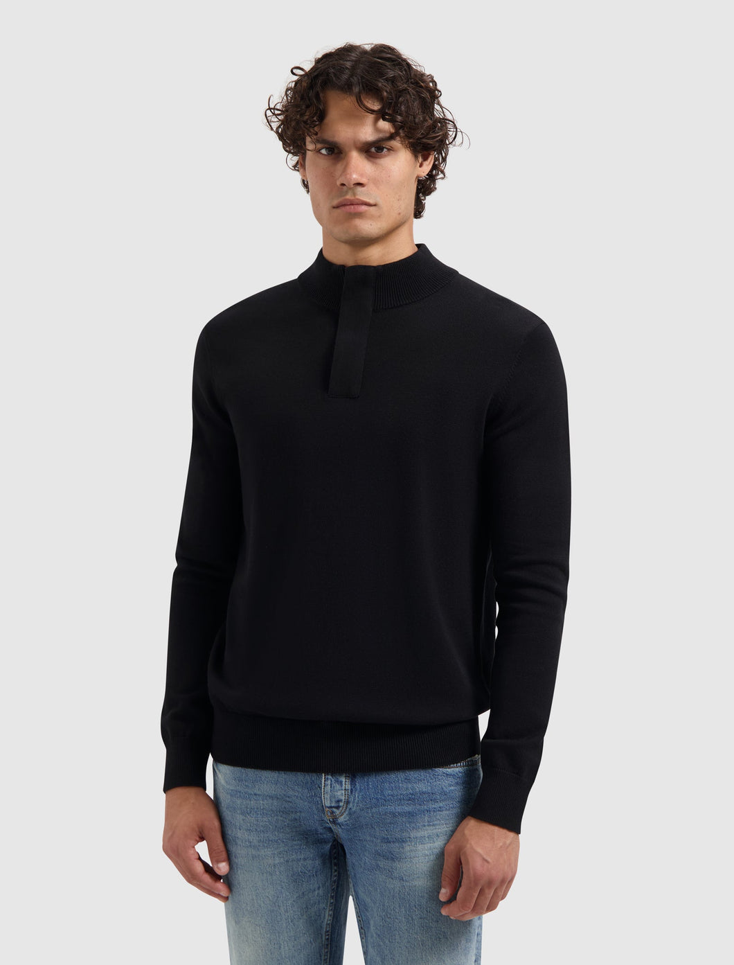 PURE PATH KNIT HIDDEN HALF-ZIP SWEATER Black