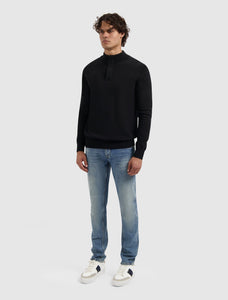 PURE PATH KNIT HIDDEN HALF-ZIP SWEATER Black