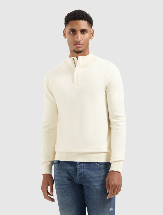 PURE PATH KNIT HIDDEN HALF-ZIP SWEATER Ecru