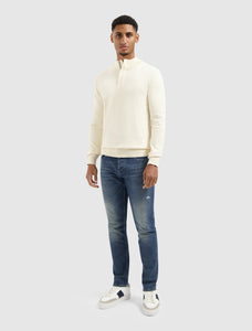 PURE PATH KNIT HIDDEN HALF-ZIP SWEATER Ecru
