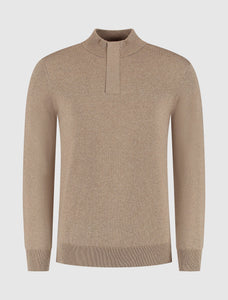 PURE PATH KNIT HIDDEN HALF-ZIP SWEATER Taupe Melange