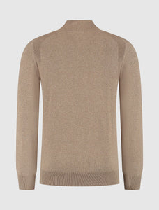 PURE PATH KNIT HIDDEN HALF-ZIP SWEATER Taupe Melange