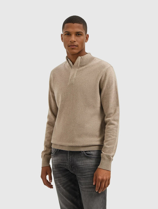 PURE PATH KNIT HIDDEN HALF-ZIP SWEATER Taupe Melange