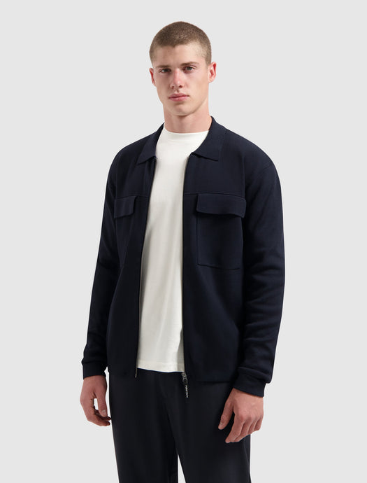 PURE PATH HEAVY KNIT FULL-ZIP CARDIGAN Dark Navy