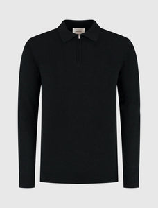 PURE PATH TOWEL KNIT HALF-ZIP POLO Black