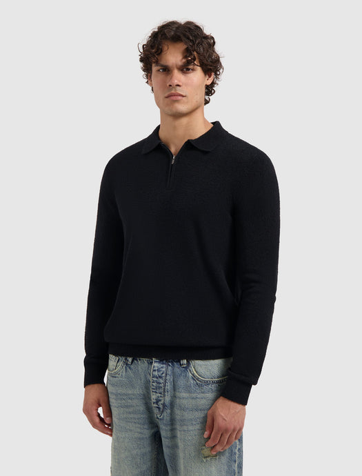 PURE PATH TOWEL KNIT HALF-ZIP POLO Black
