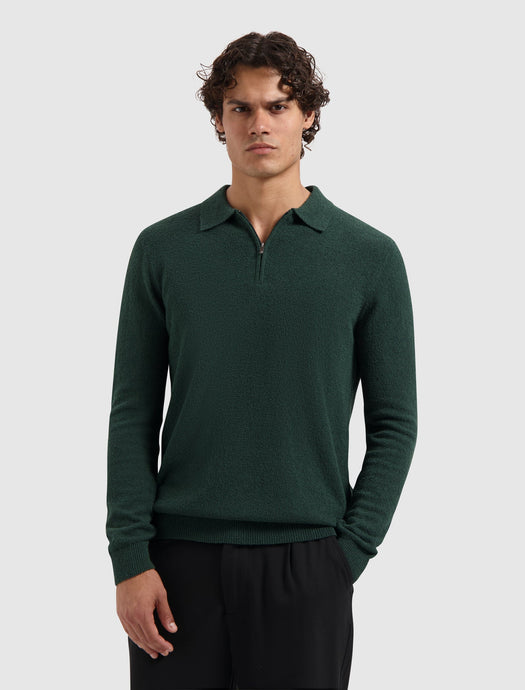 PURE PATH TOWEL KNIT HALF-ZIP POLO Dark Green