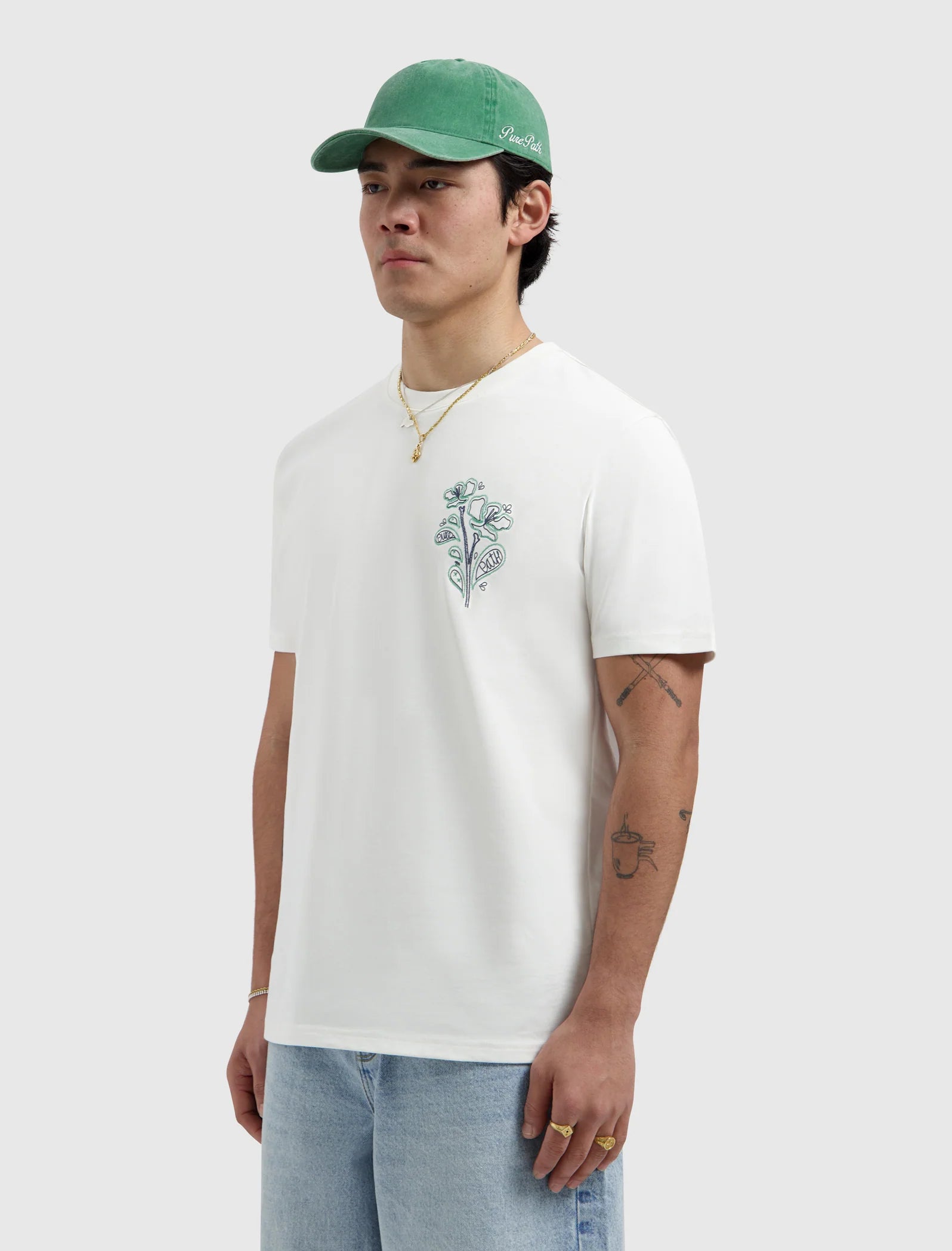 PURE PATH EMBROIDERED FLOWER T-SHIRT Off White