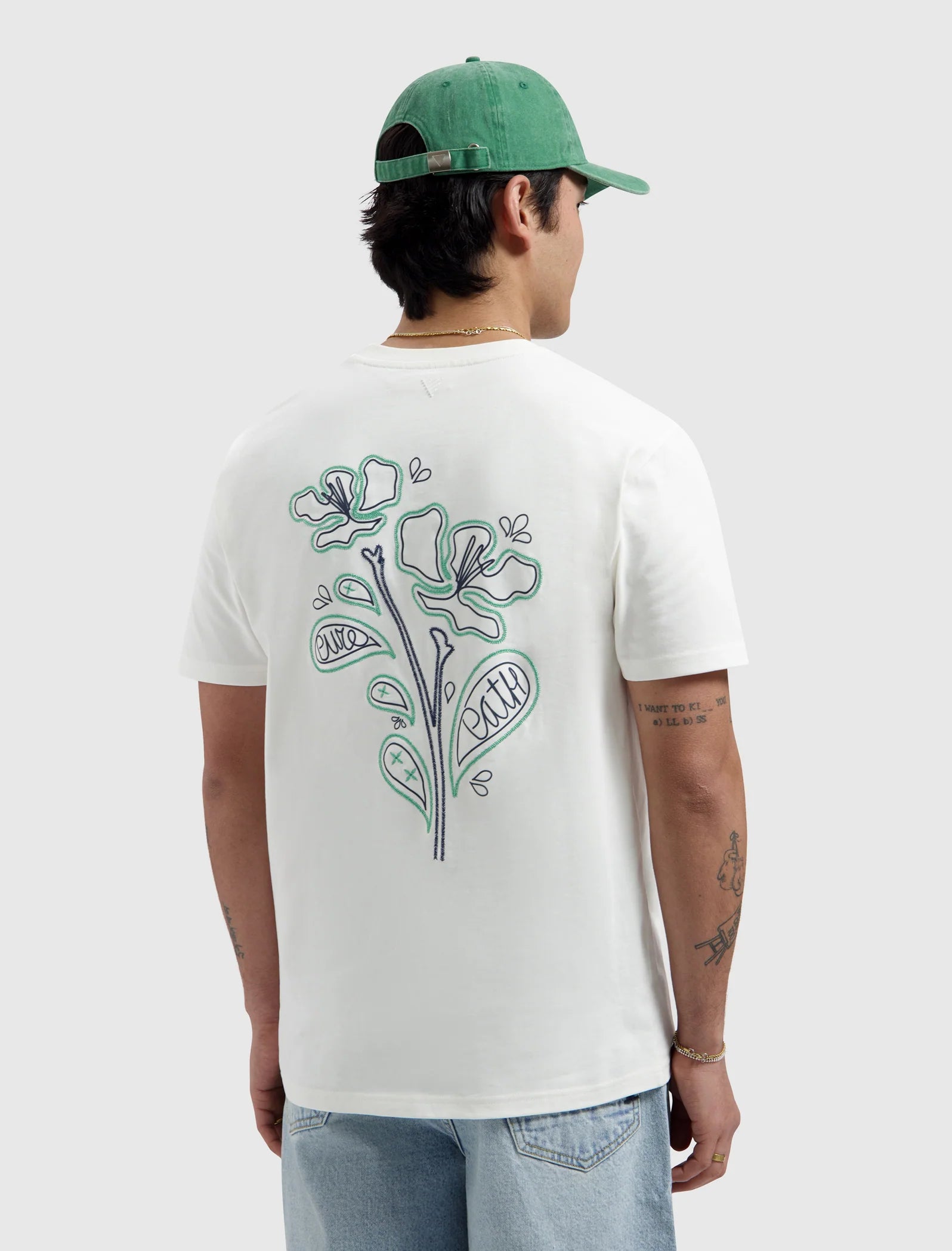 PURE PATH EMBROIDERED FLOWER T-SHIRT Off White
