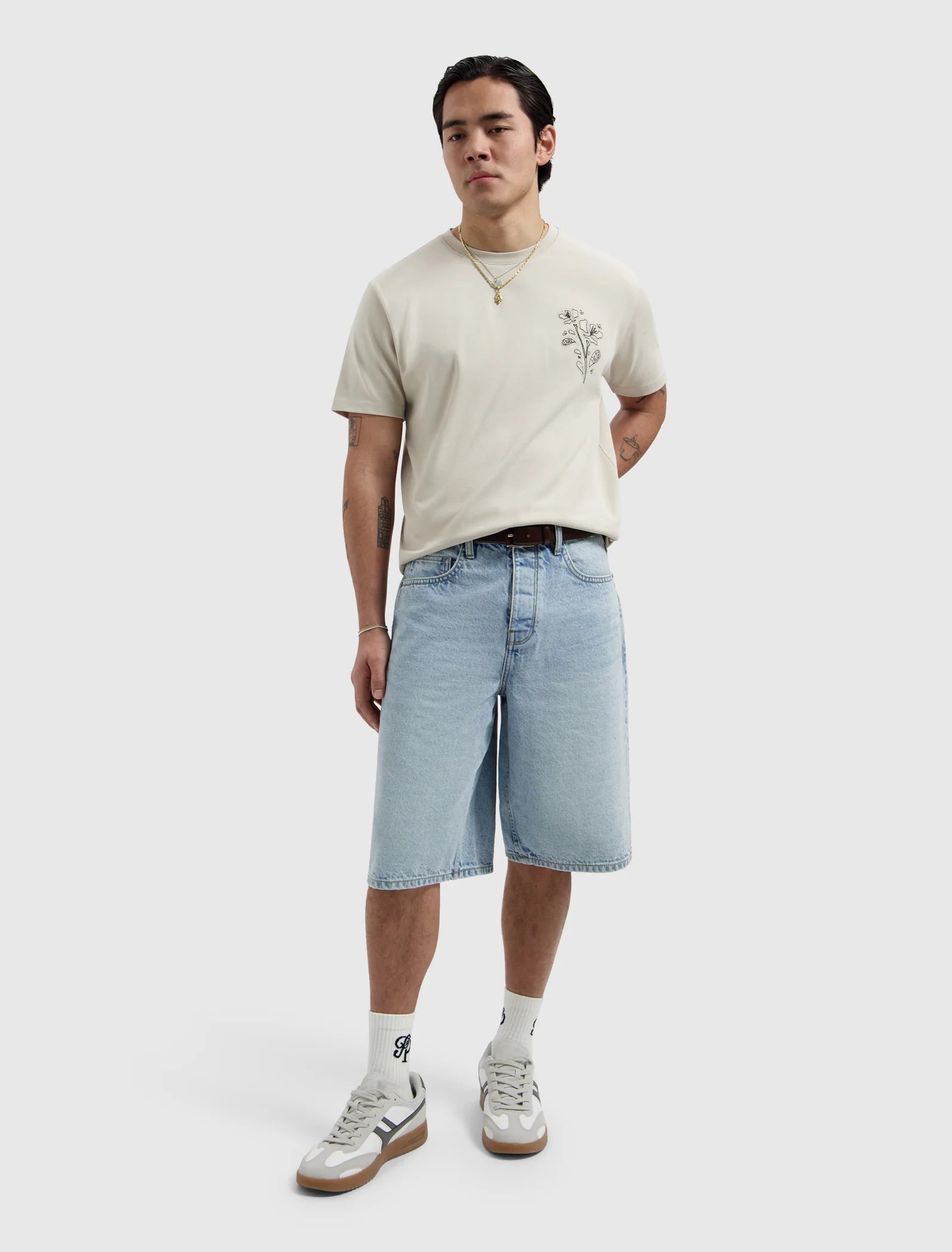PURE PATH EMBROIDERED FLOWER T-SHIRT Sand