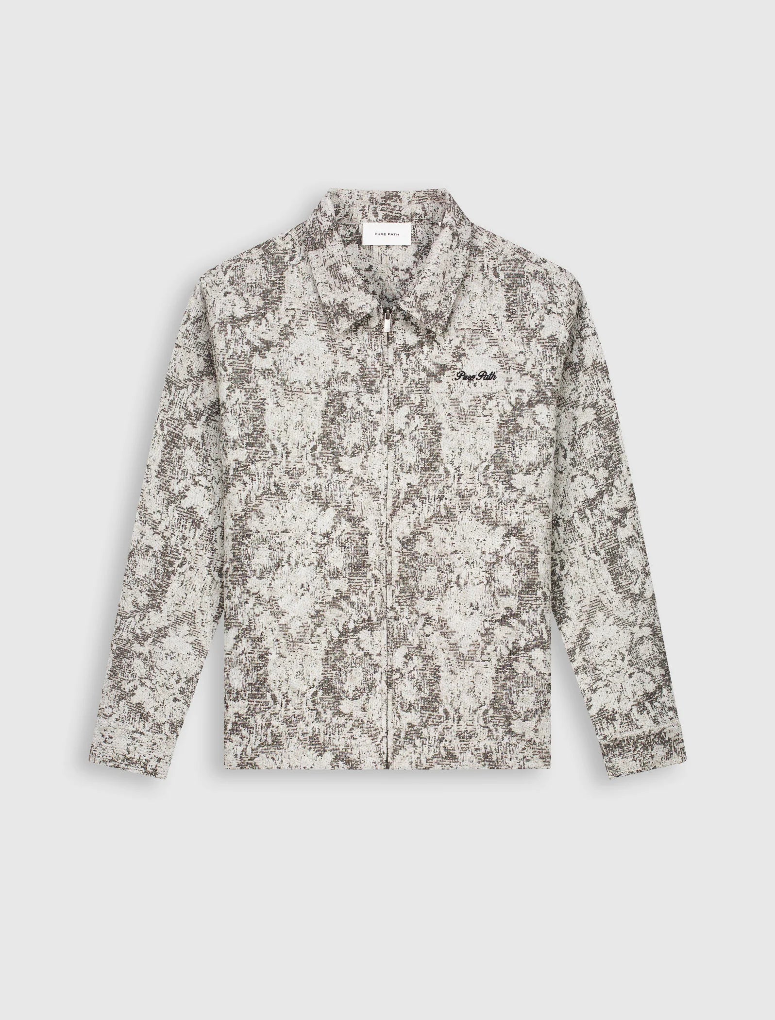 PURE PATH JACQUARD FLOWER FULL-ZIP OVERSHIRT Black