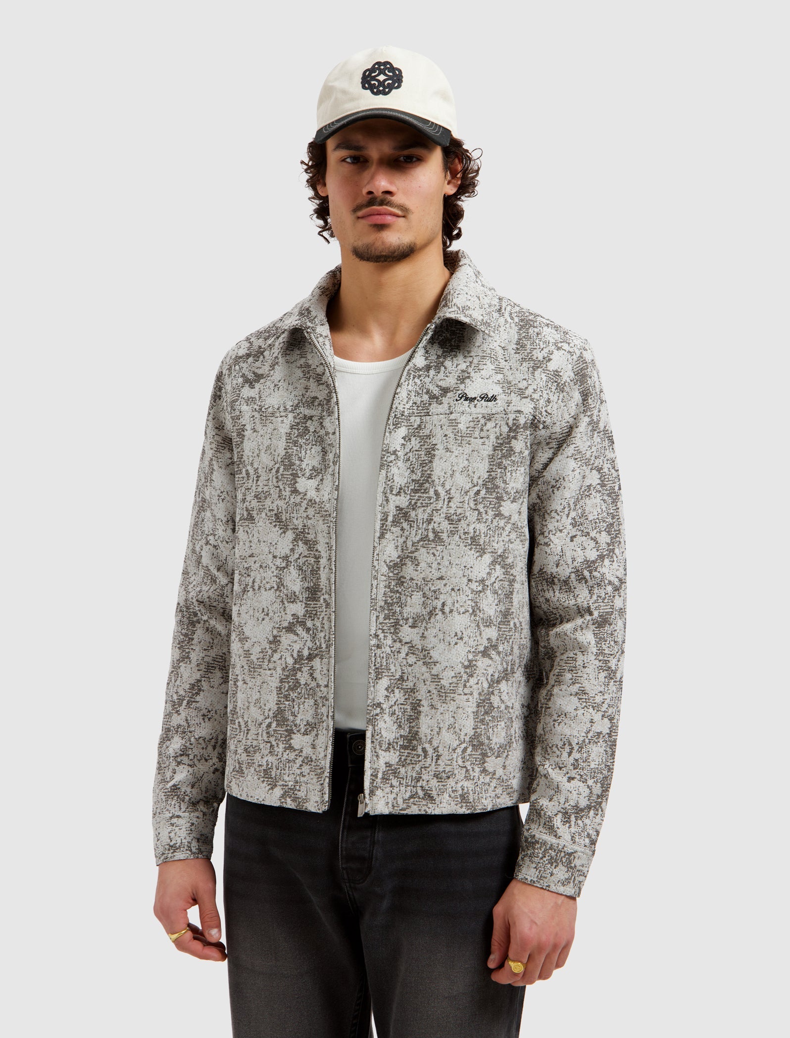 PURE PATH JACQUARD FLOWER FULL-ZIP OVERSHIRT Black